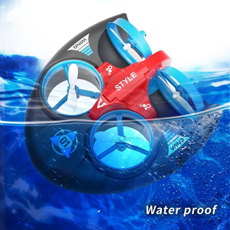 AIROKA 3 In 1 Sea Land and Air 360° Rolling Waterproof RC Drone, Four Axis Aircraft High Speed Drift Cars RC Foam Boat Toys,For Beginners and gift to Boys and Girls(red) - Image 4